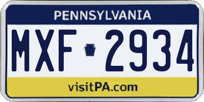 PA license plate MXF2934