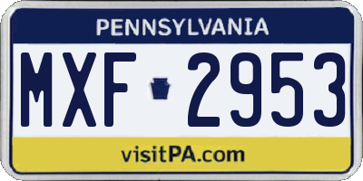 PA license plate MXF2953
