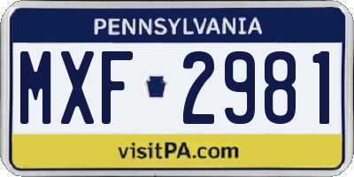 PA license plate MXF2981