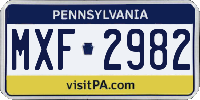 PA license plate MXF2982