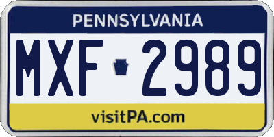 PA license plate MXF2989