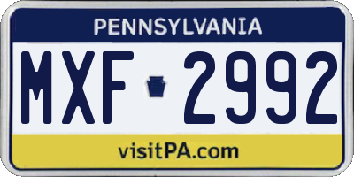PA license plate MXF2992