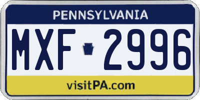 PA license plate MXF2996