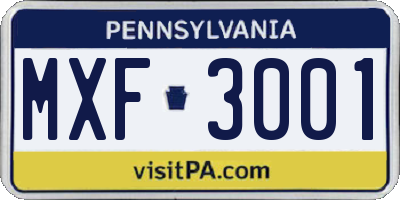 PA license plate MXF3001