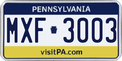 PA license plate MXF3003