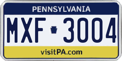 PA license plate MXF3004
