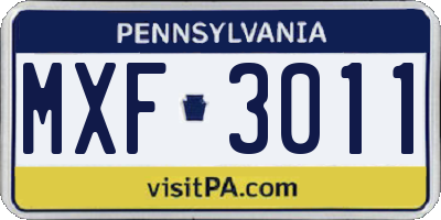 PA license plate MXF3011