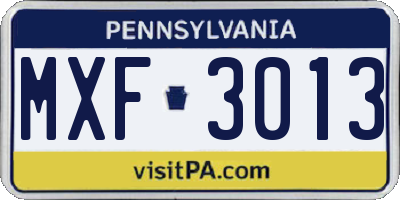 PA license plate MXF3013