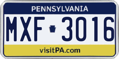 PA license plate MXF3016