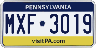 PA license plate MXF3019