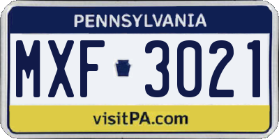 PA license plate MXF3021