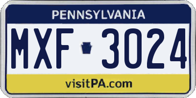 PA license plate MXF3024