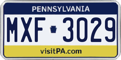 PA license plate MXF3029