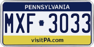 PA license plate MXF3033