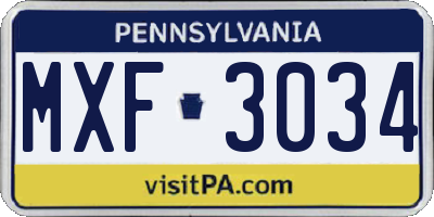 PA license plate MXF3034