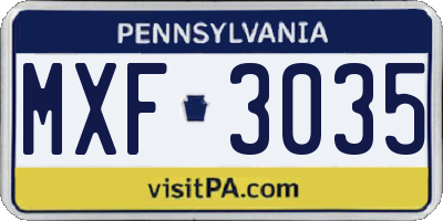 PA license plate MXF3035