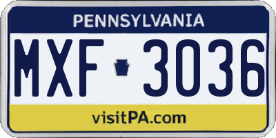PA license plate MXF3036