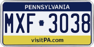 PA license plate MXF3038