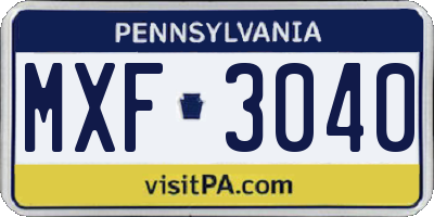 PA license plate MXF3040