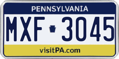 PA license plate MXF3045