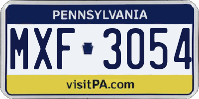 PA license plate MXF3054