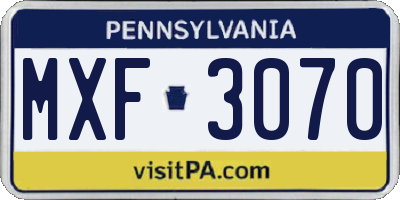 PA license plate MXF3070