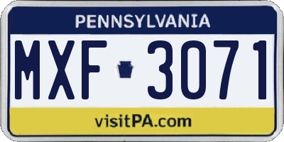 PA license plate MXF3071