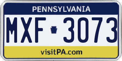 PA license plate MXF3073
