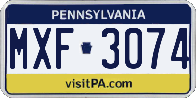 PA license plate MXF3074
