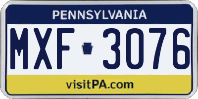 PA license plate MXF3076