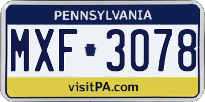 PA license plate MXF3078