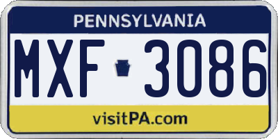 PA license plate MXF3086