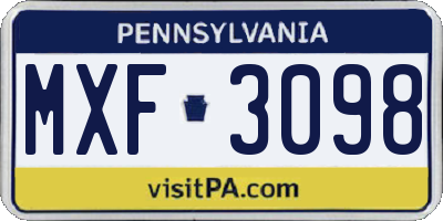 PA license plate MXF3098