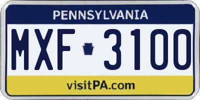 PA license plate MXF3100