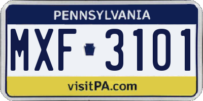 PA license plate MXF3101