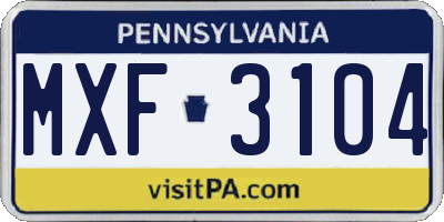 PA license plate MXF3104