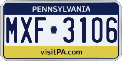PA license plate MXF3106