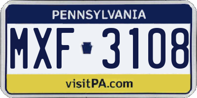 PA license plate MXF3108