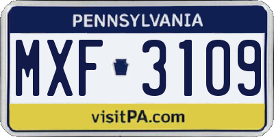 PA license plate MXF3109