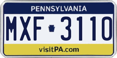 PA license plate MXF3110