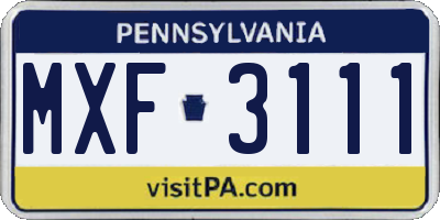PA license plate MXF3111