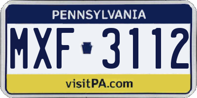 PA license plate MXF3112