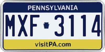 PA license plate MXF3114