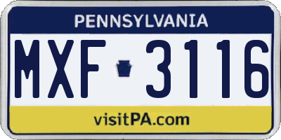 PA license plate MXF3116