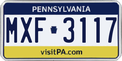 PA license plate MXF3117