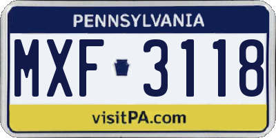 PA license plate MXF3118