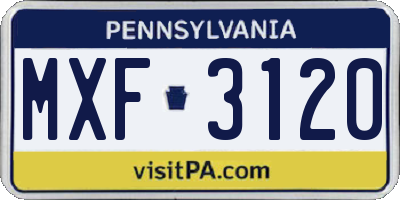 PA license plate MXF3120