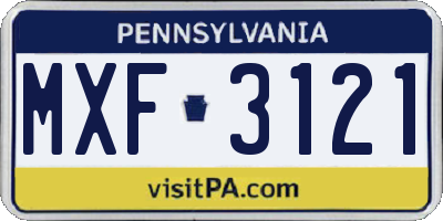 PA license plate MXF3121