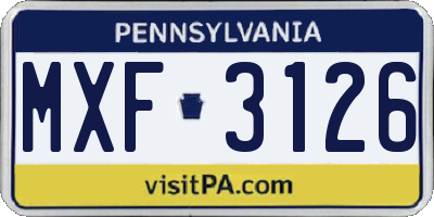 PA license plate MXF3126