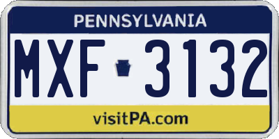 PA license plate MXF3132